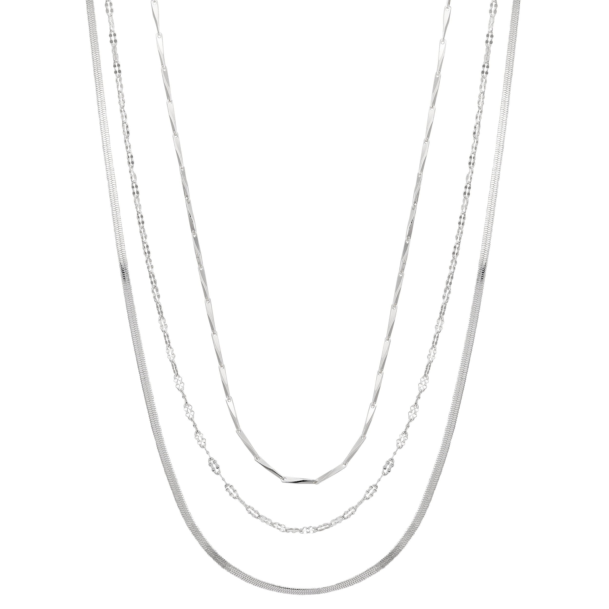 Women's Fine Silver Plated MultiLength Chain Set, 16+2", 18+2", 20+2