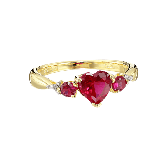 Women's Finecraft 1 1/4 cttw Heart Ruby Ring with Diamonds in 14kt Gold-Plated Sterling Silver, Size 6