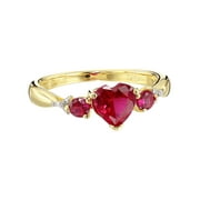Women's Finecraft 1 1/4 cttw Heart Ruby Ring with Diamonds in 14kt Gold-Plated Sterling Silver, Size 7