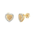 thumbnail image 1 of Women's Finecraft 1/10 cttw Diamond Halo Heart Stud Earrings in 14kt Gold-Plated Sterling Silver, 1 of 3