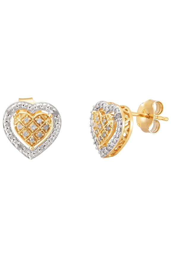 Women's Finecraft 1/10 cttw Diamond Halo Heart Stud Earrings in 14kt Gold-Plated Sterling Silver