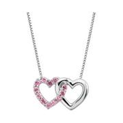 Women's Finecraft 1/4 ct Created Pink Sapphire Joint Hearts Pendant Necklace in Sterling Silver, 18"
