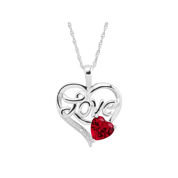 Women's Finecraft 1 5/8 ct Created Ruby Love Heart Pendant Necklace with Diamond in Sterling Silver, 18"