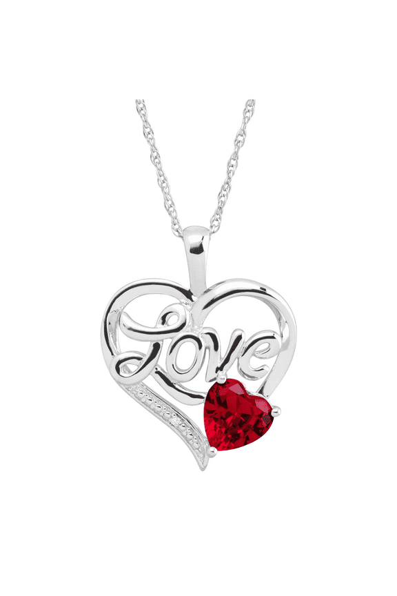 Women's Finecraft 1 5/8 ct Created Ruby Love Heart Pendant Necklace with Diamond in Sterling Silver, 18"
