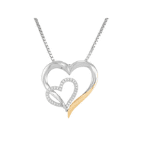 Women's Finecraft 1/8 cttw Diamond Double Heart Pendant Necklace in Sterling Silver and 14kt Yellow Gold, 18"