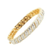 Women's Finecraft 1 cttw Diamond 'S' Link Tennis Bracelet in Yellow Gold-Plated Brass, 7.50"