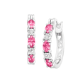 thumbnail image 1 of Women's Finecraft 2 1/10 cttw Created Pink Sapphire Hoop Earrings with Diamond Accents in Platinum-Plated Brass, 1 of 4