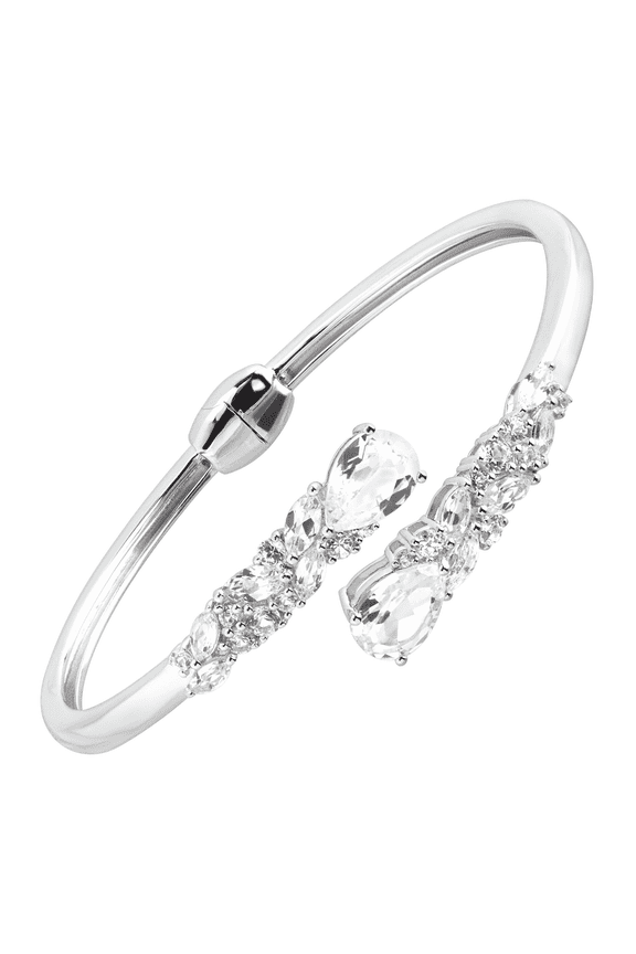 Women's Finecraft 8 1/5 cttw Created White Sapphire Bypass Cuff Bracelet in Sterling Silver, 7"
