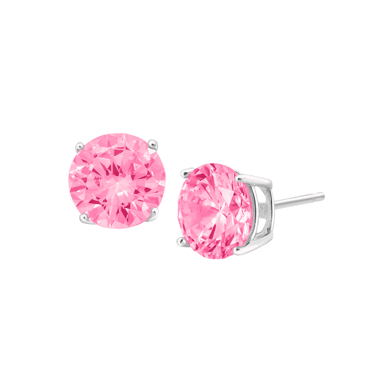 Women's 925 Silver White Gold high quality Pink Diamond Stud Earrings