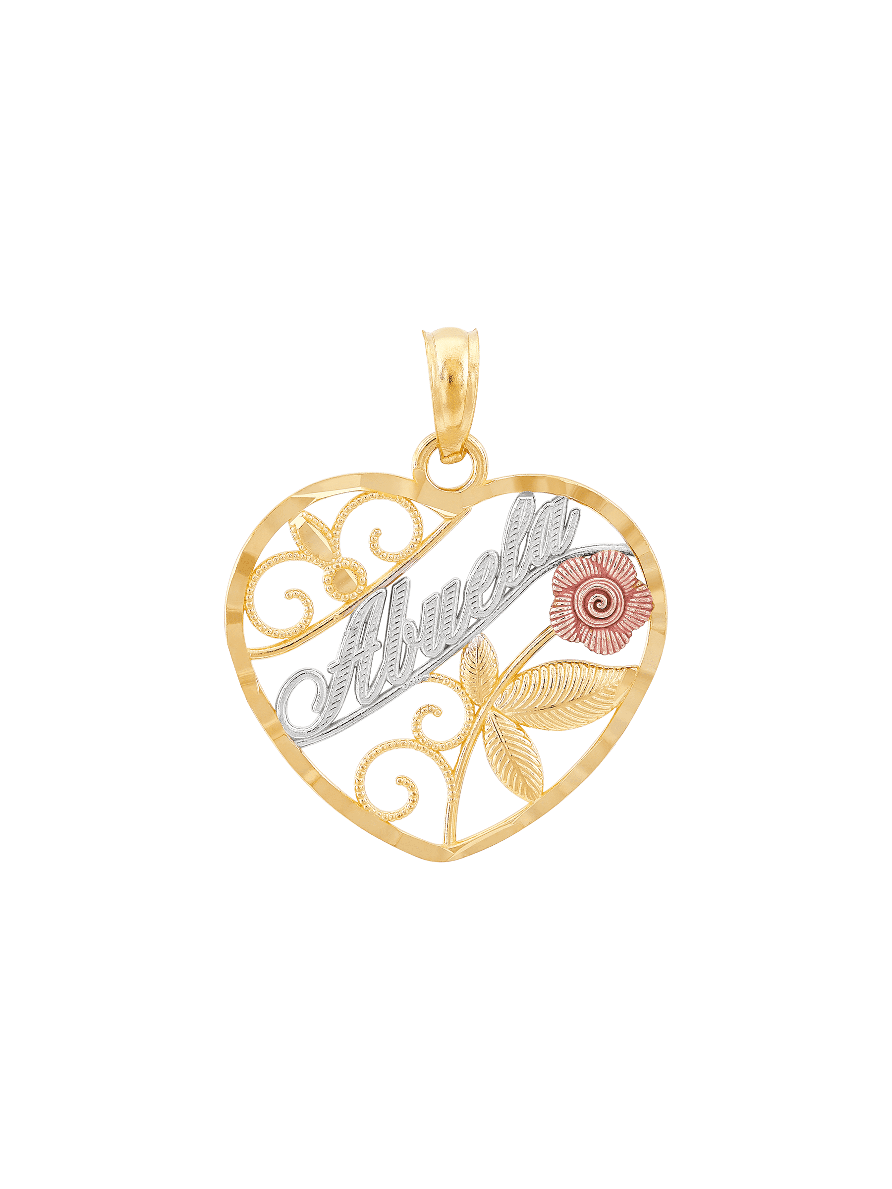 Women's Finecraft Abuela Heart Charm in 14kt Three-Tone Gold