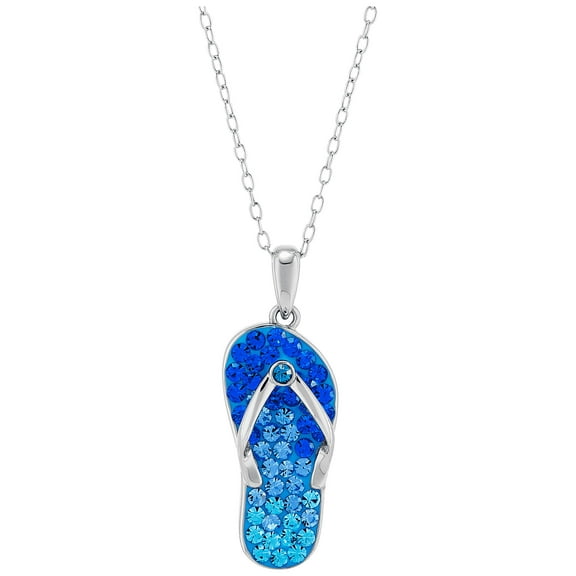 Women's Finecraft Blue Ombre Crystal Flip-Flop Pendant Necklace in Sterling Silver, 18"