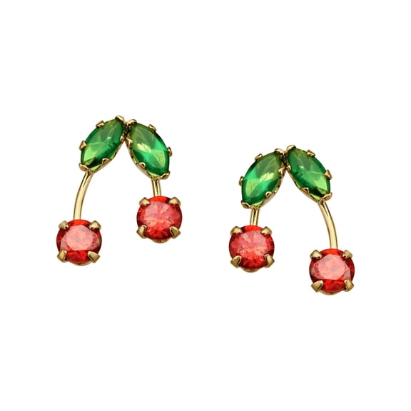 Women's Finecraft Cherry Stud Earrings with Cubic Zirconia in 14kt Yellow Gold