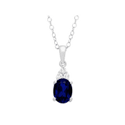 Women's Finecraft Created Blue Sapphire & Natural White Topaz Oval Pendant Necklace in Sterling Silver, 18"
