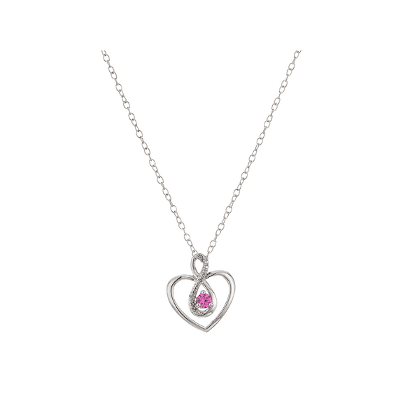 Women's Finecraft Created Pink Sapphire Infinity Heart Pendant Necklace with Diamonds in Sterling Silver, 18"