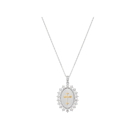 Women's Finecraft Cross Pendant Necklace with Cubic Zirconia in Sterling Silver, 18"