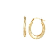 Women's Finecraft Etched Star Hoop Earrings in 10kt Yellow Gold