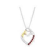 Women's Finecraft Finecraft Created Ruby Mother & Child Pendant Necklace with Diamonds in Sterling Silver & 14kt Gold, 18"