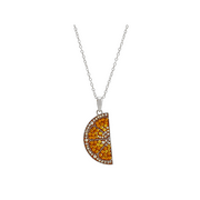 Women's Finecraft Grapefruit Slice Pendant Necklace with Crystals in Sterling Silver, 18"