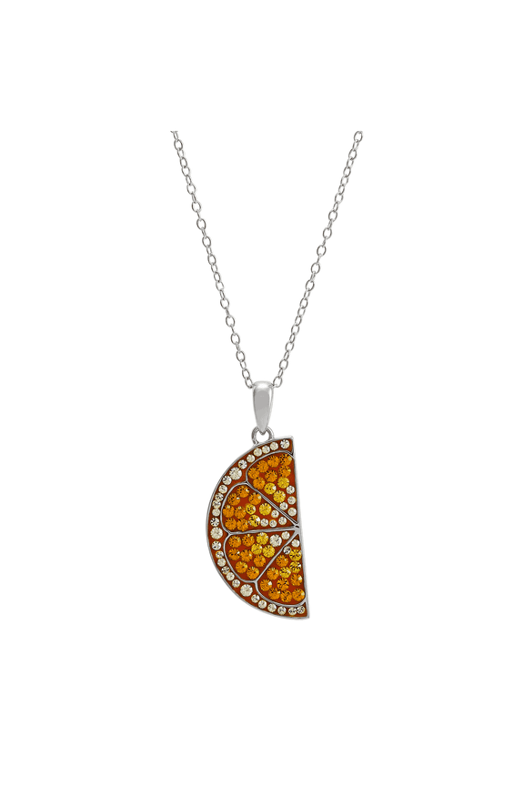 Women's Finecraft Grapefruit Slice Pendant Necklace with Crystals in Sterling Silver, 18"
