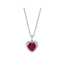 Women's Finecraft Heart Pendant Necklace with Ruby and White Sapphire in Sterling Silver, 18”