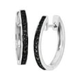 thumbnail image 1 of Women's Finecraft Hoop Earrings with Black Diamonds in Silver-Plated Brass, 1 of 6