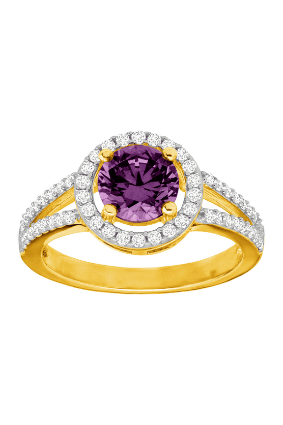 Women's Finecraft Natural Amethyst & Created White Sapphire Halo Split Shank Ring in Gold-Plated Sterling Silver