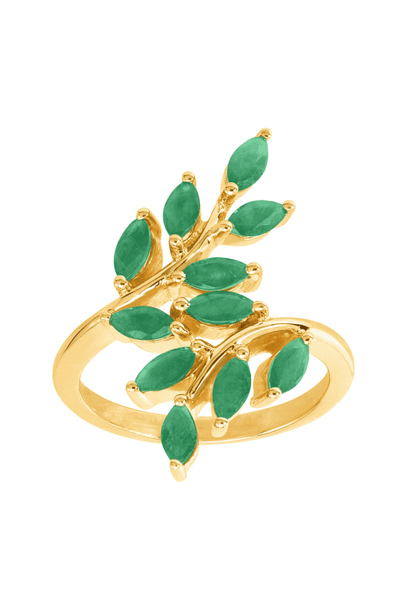 Women's Finecraft Natural Emerald Laurel Leaf Bypass Ring in 10kt Yellow Gold