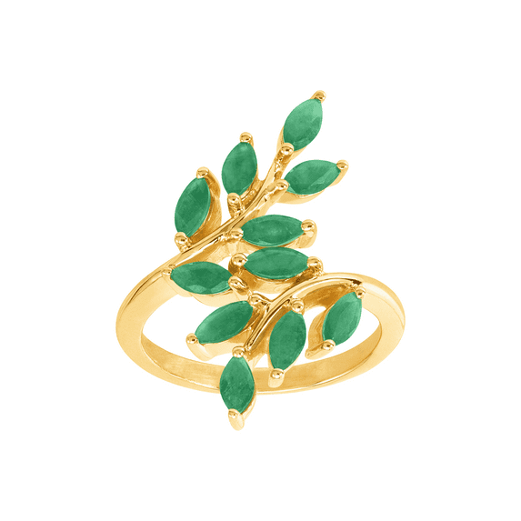 Women's Finecraft Natural Emerald Laurel Leaf Bypass Ring in 10kt Yellow Gold