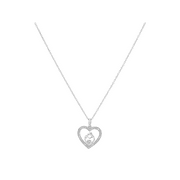 Women's Finecraft Open Heart Mother and Child Pendant Necklace with Diamonds in Sterling Silver, 16" + 1" + 1"