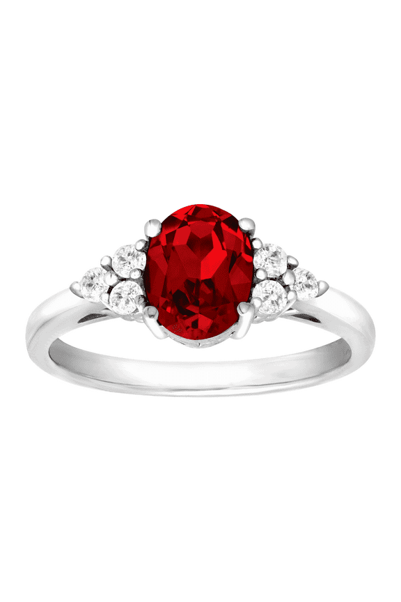 Women's Finecraft Oval-Cut Created Ruby Ring with White Topaz in Sterling Silver, Size 9