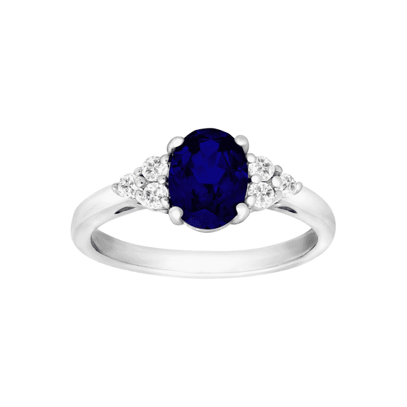 Women's Finecraft Oval-Cut Natural Sapphire Ring with White Topaz in Sterling Silver, Size 6