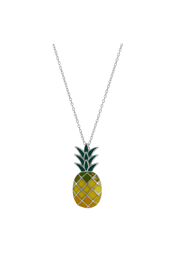 Women's Finecraft Pineapple Enamel Pendant Necklace in Sterling Silver, 18"