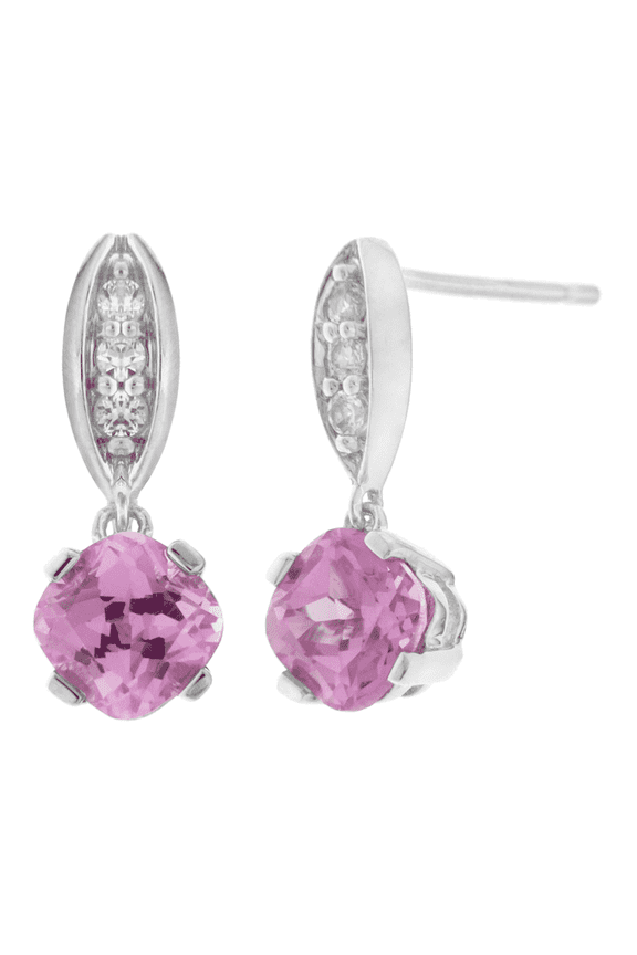 Women's Finecraft Pink Drop Earrings with Cubic Zirconia in Sterling Silver