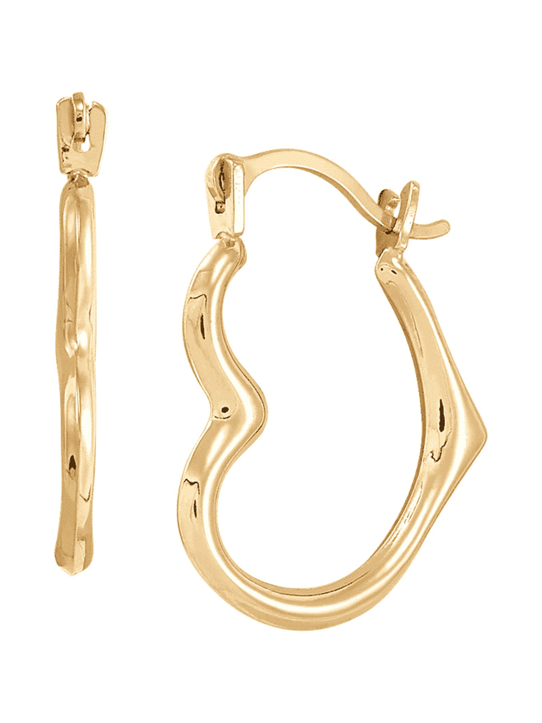 Jewels By Lux 14K Yellow Gold 2 Hearts Hoop Womens Earrings 12MM X 12MM ...