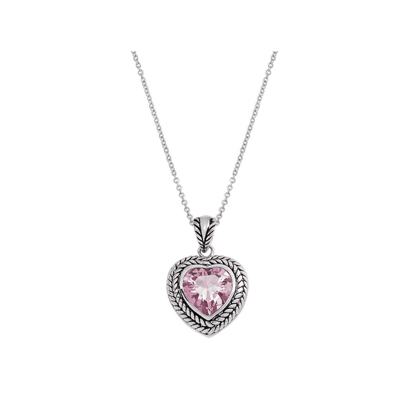 Women's Finecraft Rope Heart Pendant Necklace in Rhodium-Plated Brass, 18"