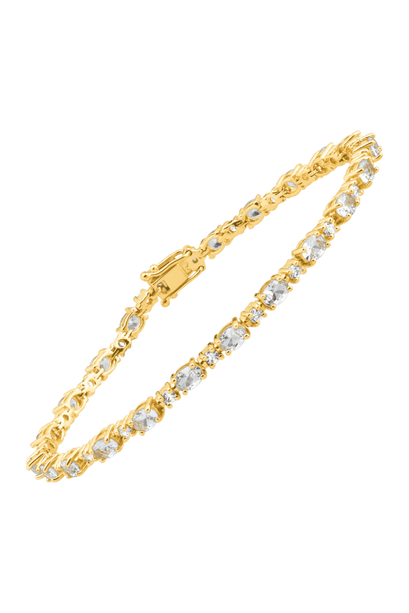 Women's Finecraft Simulated Aquamarine Tennis Bracelet with Cubic Zirconia in Yellow Gold-Plated Sterling Silver, 7"