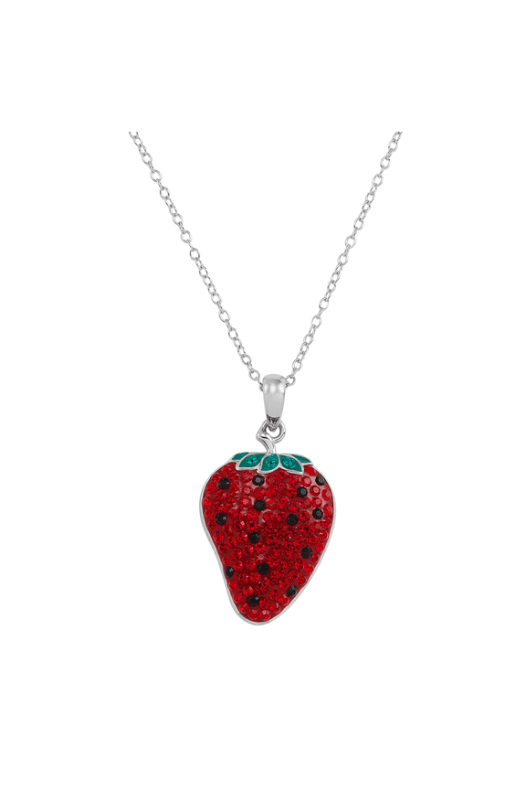 Women's Finecraft Strawberry Pendant Necklace with Crystals in Sterling Silver, 18"