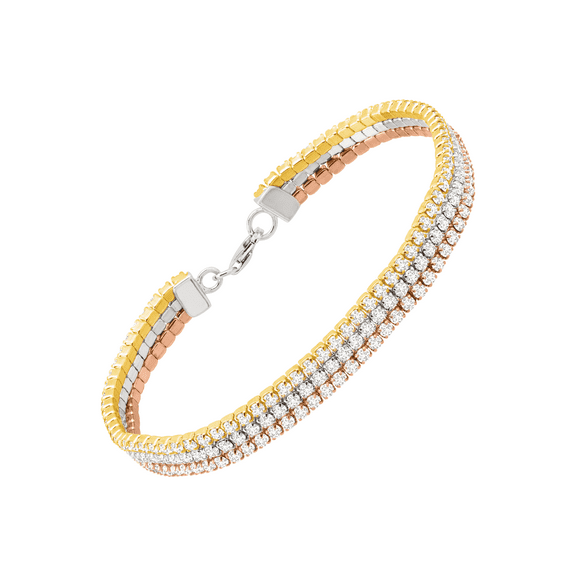 Women's Finecraft Three-Tone Triple Strand Tennis Bracelet with Cubic Zirconia in 18kt Gold-Plated Sterling Silver, 7.5"