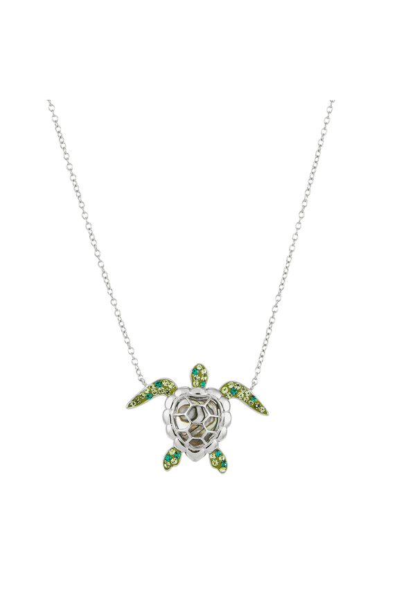 Women's Finecraft Turtle Pendant Necklace with Crystals in Sterling Silver, 18"
