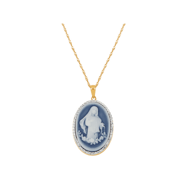 Women's Finecraft Virgin Mary Cameo Pendant Necklace with Crystals in 18kt Gold-Plated Sterling Silver, 18"