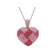 Women's Finecraft Woven Heart Pendant Necklace with Pink Crystals in Sterling Silver, 18"