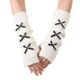 thumbnail image 1 of Women's Fingerless Arm Warmers with Bow, Y2K Style Soft Knit Puff Sleeve Gloves, Cold Weather Layering Accessory for School Aesthetic and Winter Fashion - White1, 1 of 4