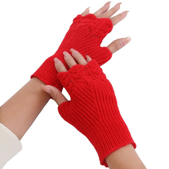 Women's Fingerless Knit Mittens Stretchy Winter Gloves Unisex Half Finger Hand Warmers Size:One Size