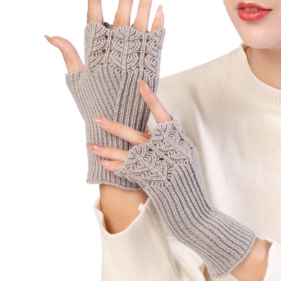 Women's Fingerless Knit Mittens Stretchy Winter Gloves Unisex Half Finger Hand Warmers Size:One Size