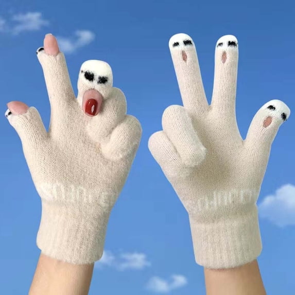 Women’s Fingerless Winter Gloves, Thick Padded Wool Split Finger Mittens, Fingerless Winter Gloves, Warm Open Finger Screen Gloves for Cold Weather Texting Running Cycling Gift for Girls Students