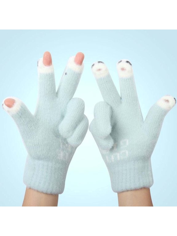 Women’s Fingerless Winter Gloves, Thick Padded Wool Split Finger Mittens, Fingerless Winter Gloves, Warm Open Finger Screen Gloves for Cold Weather Texting Running Cycling Gift for Girls Students