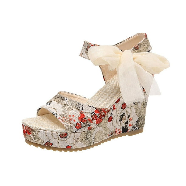 Women's Fish Mouth Wedges Shoes Wedge Heel Lace Up High Heels