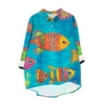 thumbnail image 1 of Women's Fish Printed Shirts Vintage Distressed Blouse with Lapel Collar, Loose Fit Button-Up Pocket Pullover Chest Long Sleeve Shirt Trendy Tunic Top for 2025 Autumn Fashion Outfit, 1 of 5