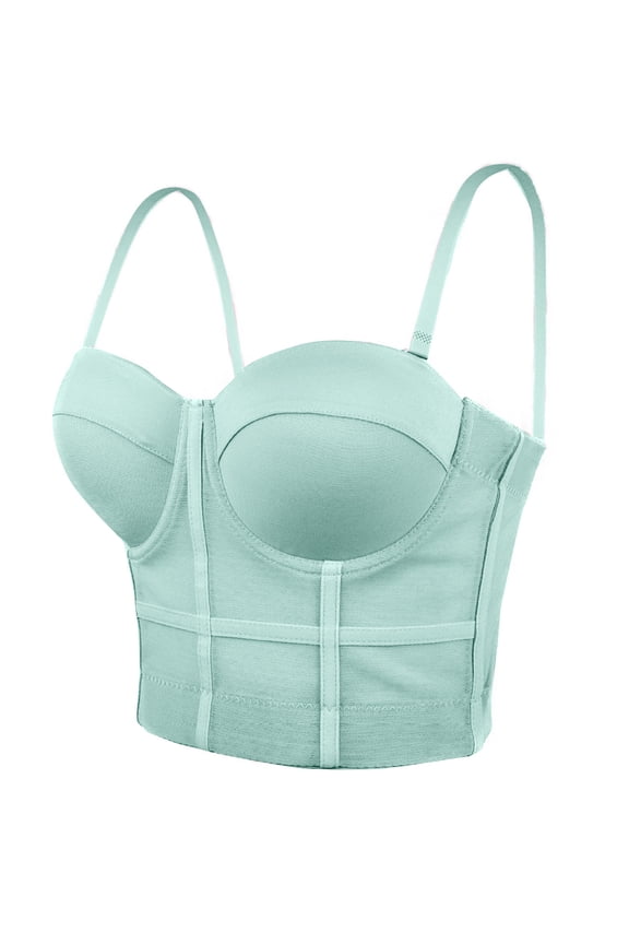 Women's Fishbone Corset Bra Sleeveless Push up Corset Bustier Bras Cropped Tops Green S