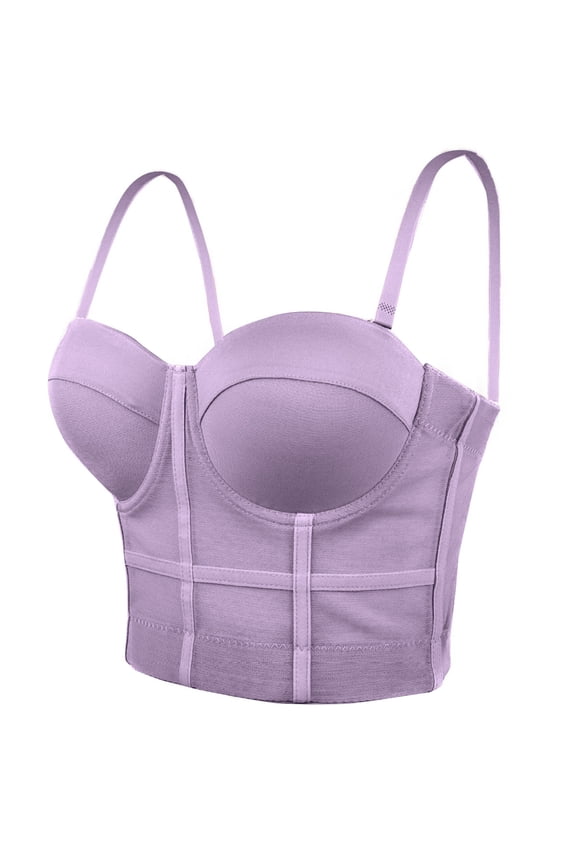 Women's Fishbone Corset Bra Sleeveless Push up Corset Bustier Bras Cropped Tops Purple M